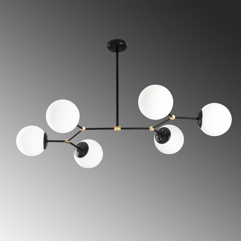 Modern Scandinavian Chandelier, Black Iron Body, 39.4 x 22.8 x 18.9 inches | 6 x E27 Socket (Max 40W), Includes Setup Instructions | Elegant Glass Cap, Perfect for Dining Room & Living Spaces