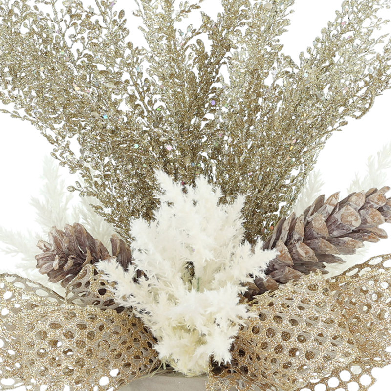 Holiday Arrangement with Snowy Branches and Pinecones