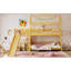 Lit simple superposé en forme de maison avec escalier coulissant et rangement, deux méthodes de placement, conception silencieuse, bois naturel-1486595931