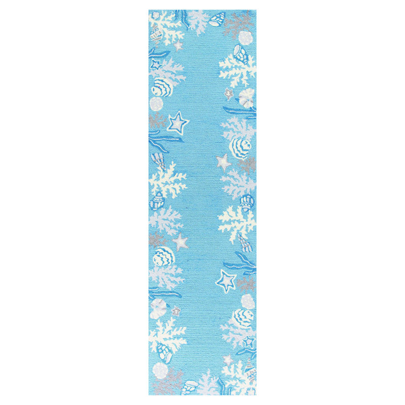 Tapis de couloir crocheté à la main bleu et gris, Tapis de couloir 2 pi x 7 pi 6 po