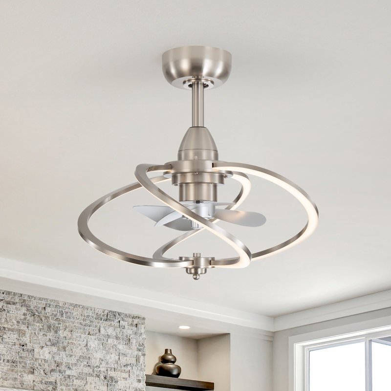 20'' Small Enclosed Caged Ceiling Fan With Light And Remote, Low Profile Bladeless Ceiling Fan Light Fixture 6 Speed, 3 Reversible Abs Blades And Quiet Motor