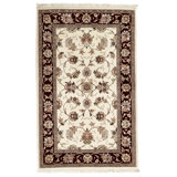 Hand Knotted Oriental Area Rug in Ivory And Wine