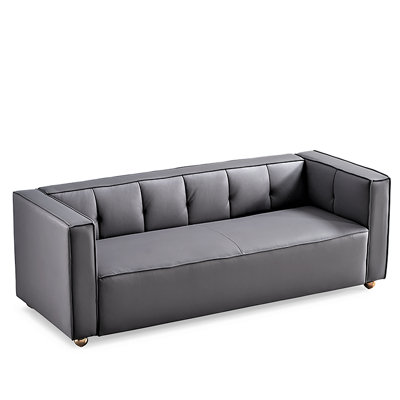 Polyester Sofa With Tufted Low Back Design, Elegant 3 Seater Couch For Coastal And Modern Farmhouse Living Rooms, 87 Inch Wide, Easy Assembly ,grey