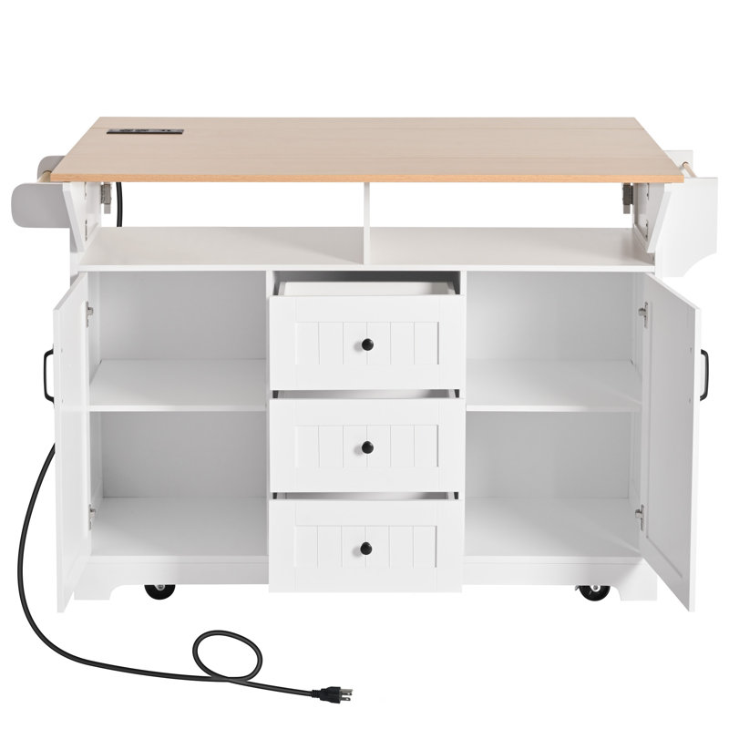 55.7'' Large Kitchen Island With 2 Drop Leaf, White