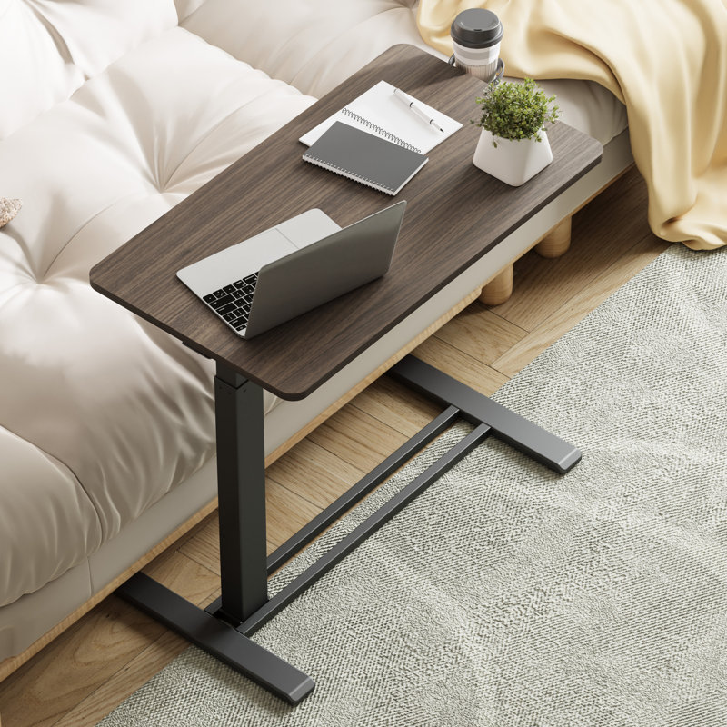 Table de lit réglable et mobile Kristee avec roulettes cachées, H 40,5 po x l 31,5 po x P 17,7 po, Noyer foncé