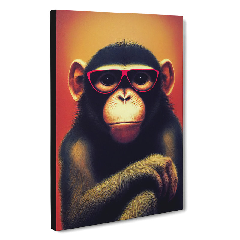 A Monkey In Glasses No.5 - Wrapped Canvas Print, 60cm H x 40cm W x 3cm D