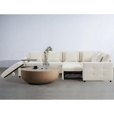Canapé-lit modulaire surdimensionné de 117 po, ensemble de canapé-lit capitonné avec repose-pieds, lampe de lecture et table rabattable