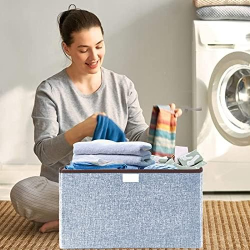 Bacs de rangement pliables avec couvercles, paniers de rangement décoratifs, boîtes de rangement Lergé pour la maison, le bureau, la chambre à coucher, le placard, bleu, moyen, paquet de 4 14,6 po x 9,5 po x 9,5 po