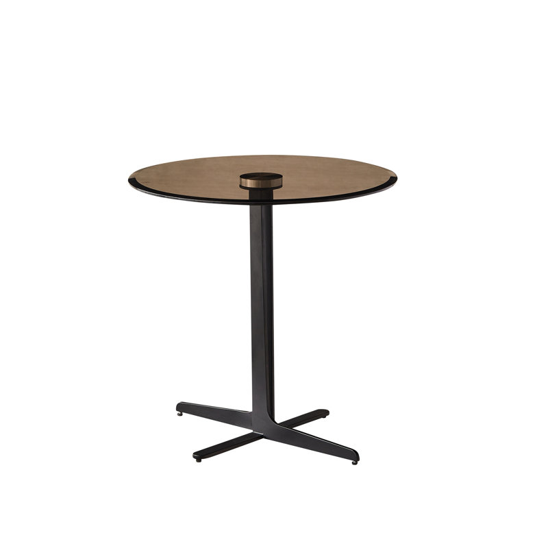 Table de bout de 19,93 po avec plateau en verre et structure en métal - look moderne pour le salon, le dortoir, le bureau personnel, la chambre à coucher, brun / noir