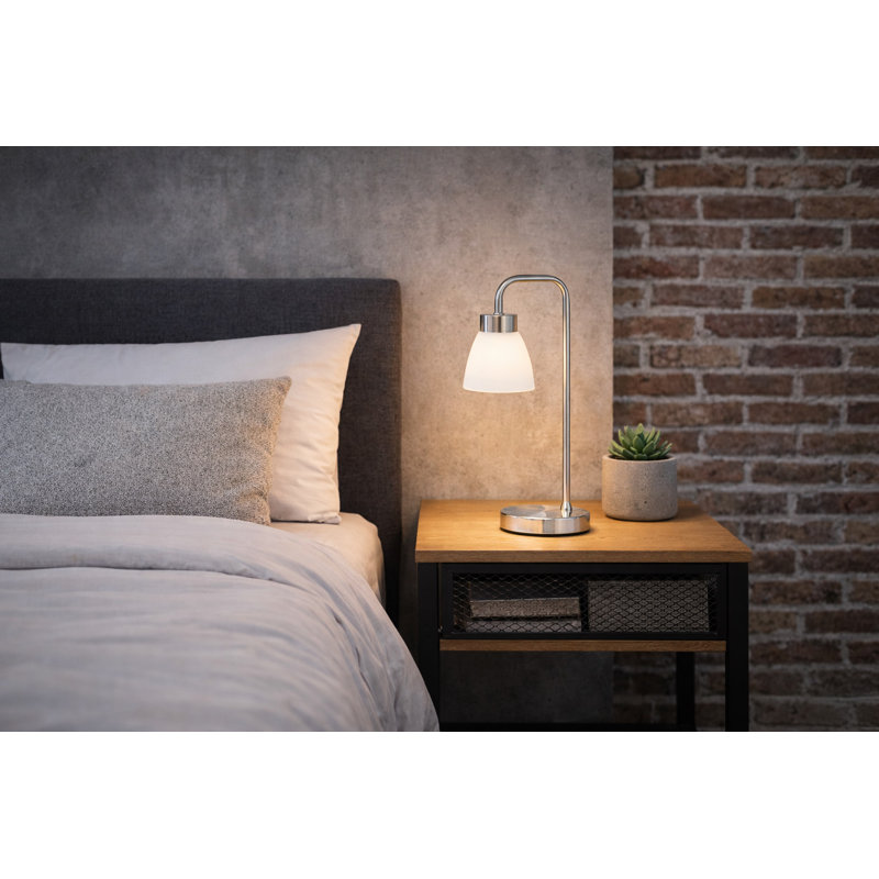 Alakai 41cm Desk Arch Metal Table Lamp with Glass Shade, Silver