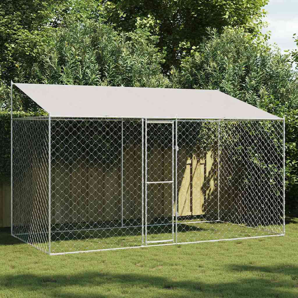 Dog Cage Dog Kennel Outdoor Dog Crate Pet House Grey Galvanised Steel