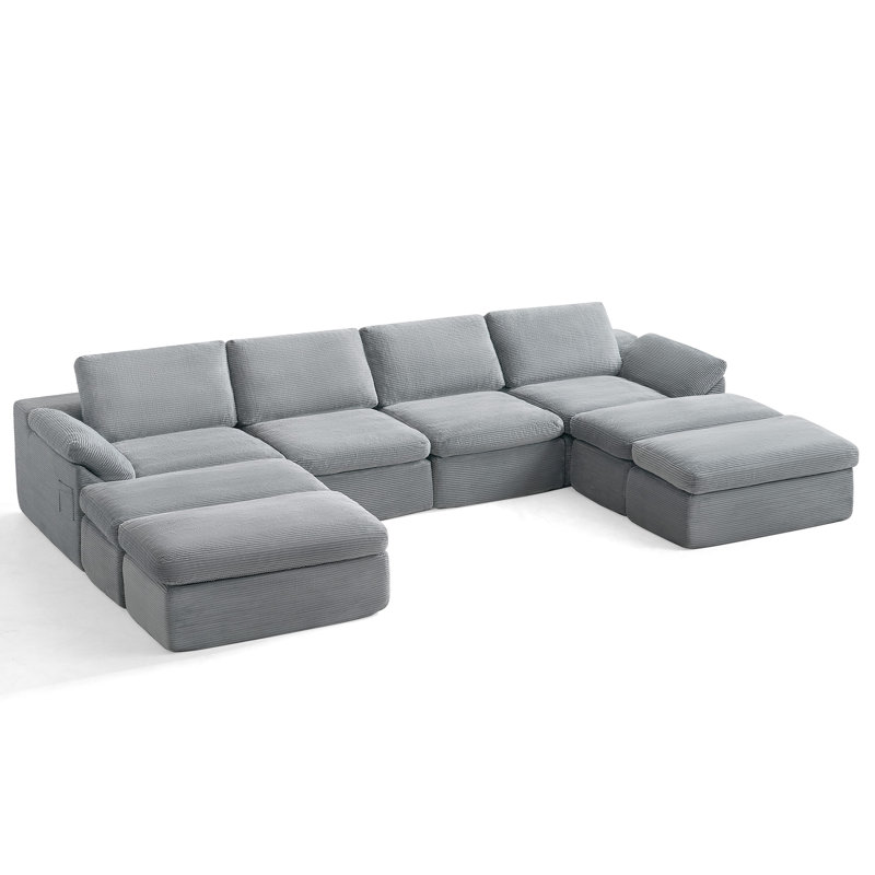 Canapé modulaire en os Mariyan Nathasa, Velours côtelé gris mousse