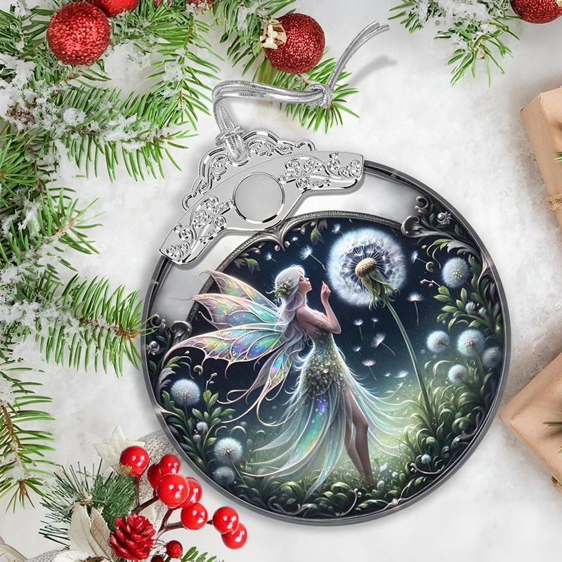 Ornement de Noël fée pissenlit vitrail - décoration de maison de vacances - décoration d'arbre - échange de cadeaux