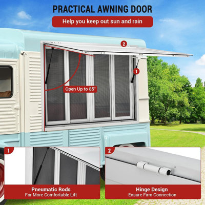 Concession Window with 4 Horizontal Sliding Screen Windows, Awning Door & Drag Hook, Adjustable Serving Window for Food Trucks and Concession Trailers.