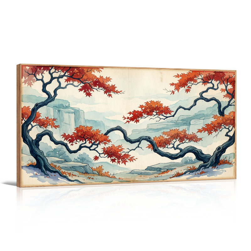 Ensemble de 1 tableau sur toile représentant un paysage d'automne, L 40 po x H 20 po, Naturel