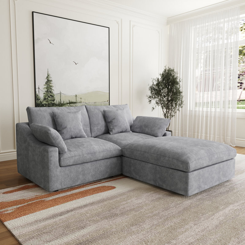 Canapé modulaire rembourré avec repose-pieds, H 29,53 po x l 82,68 po x P 77,95 po, Gris