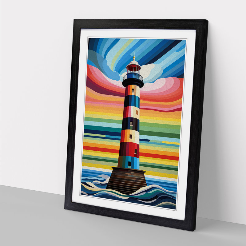 Lighthouse Op - Single Picture Frame Print on Wood, 34cm H x 25cm W x 2cm D, Black Framed