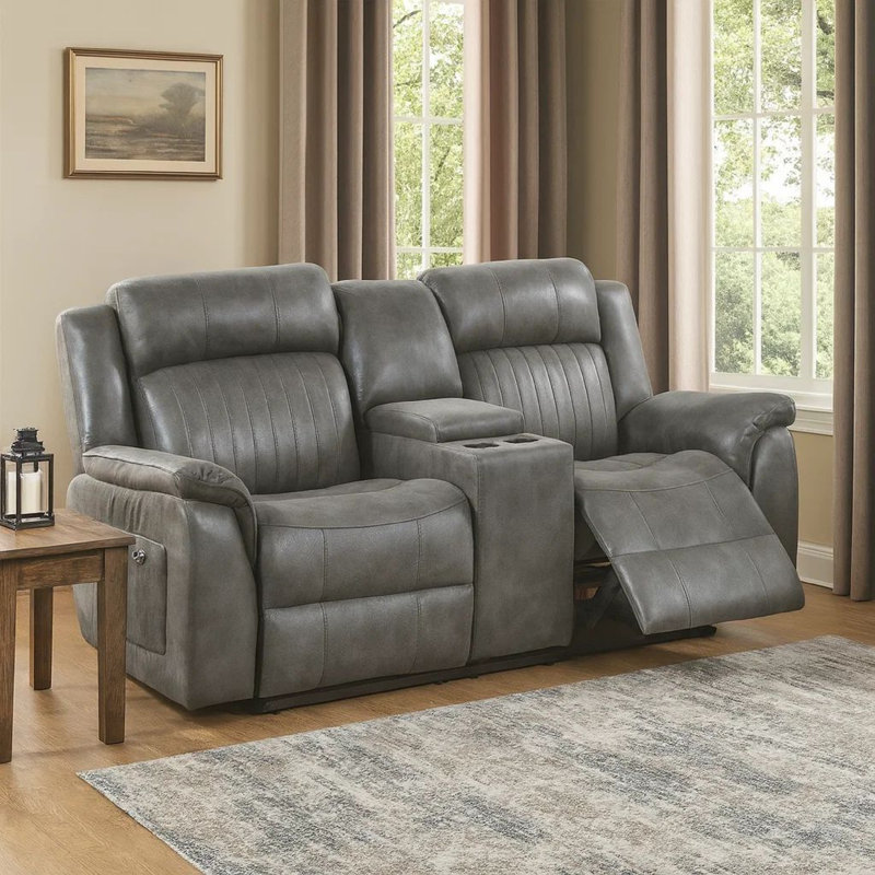 Adna 73'' Faux Leather Reclining Loveseat, Slate Blue