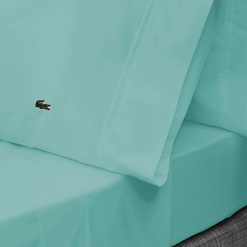 Lacoste Cotton Percale Pillowcases, Set of 2, Cooling & Breathable Bedding, King, Water Blue, King Pillowcase, Water Blue
