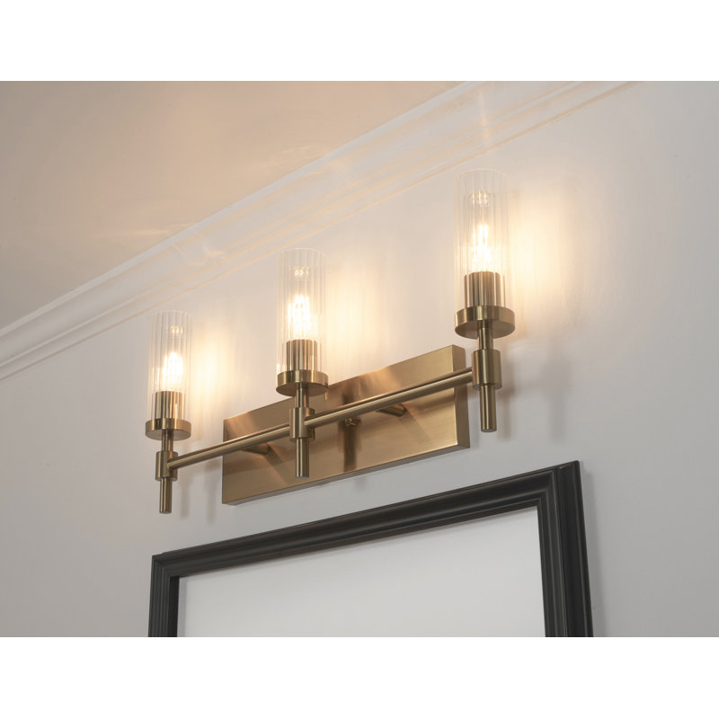 Ahnah 24'' Vanity - Clear Ribbed Glass Shade, Light Antique Brass