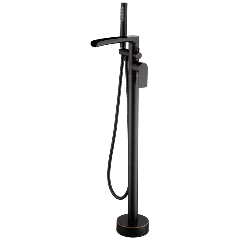 Robinet de baignoire à fixation au sol en laiton massif 37-1 / 2 "avec douche à main, Bronze frotté à l'huile