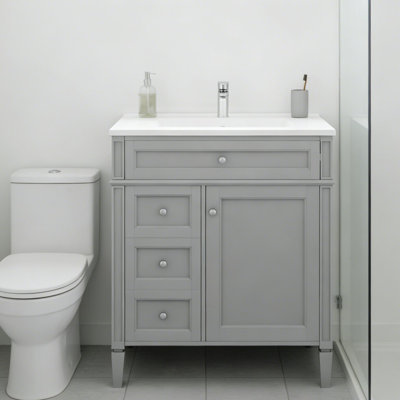 Meuble-lavabo de style moderne avec lavabo supérieur, 2 tiroirs et un tiroir basculant