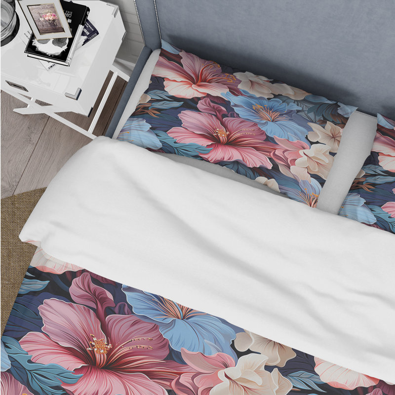 Ensemble de housse de couette bleu azur et rose, Housse de couette pour très grand lit et 2 très
