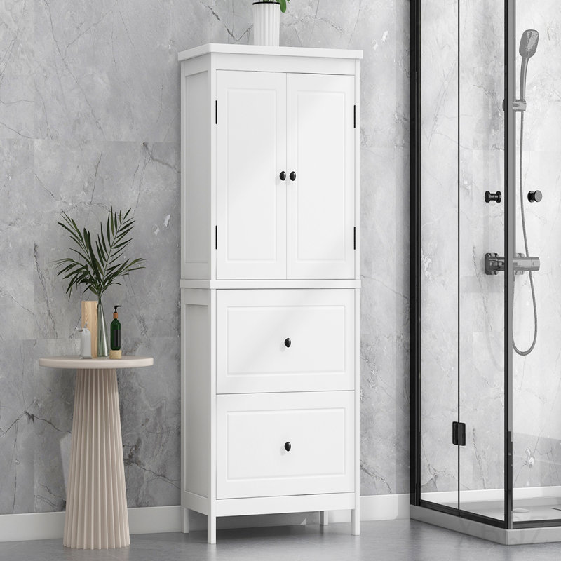 Bathroom Storage Cabinet, Cabinet With Two Doors And Drawers, Adjustable Shelf, Mdf Board, White