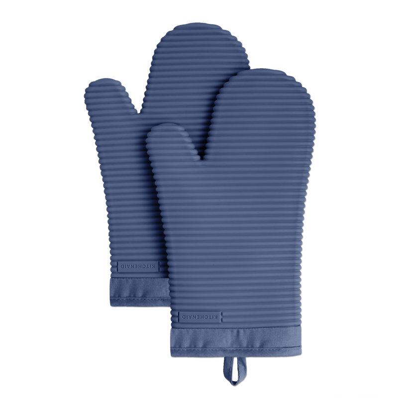 KitchenAid Ribbed Soft Silicone Oven Mitt, Blue Willow