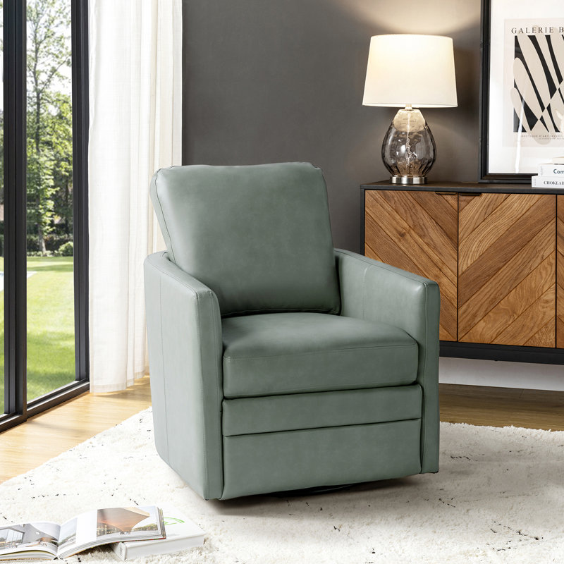 Alfonso Faux Leather Swivel Accent Chair with Removable Cushion, Navy Vegan Leather