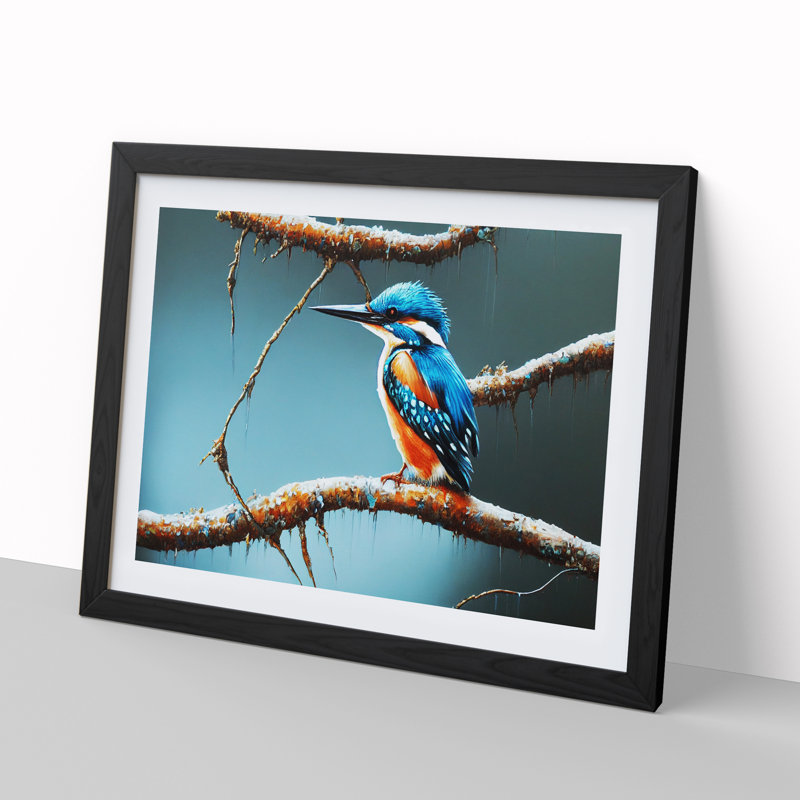 Graceful Kingfisher Bird - Single Picture Frame Print, 46cm H x 64cm W x 2cm D, Black Framed