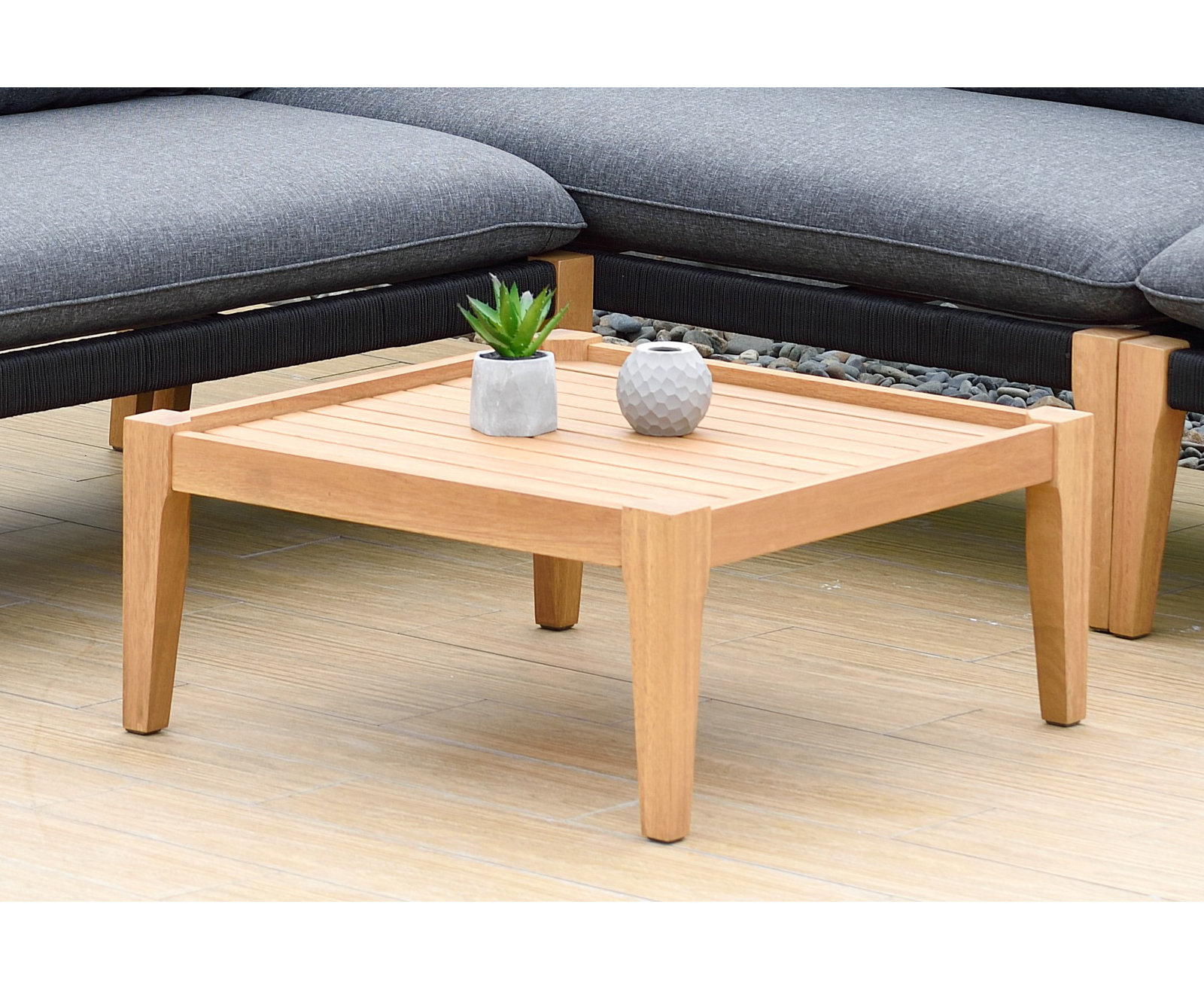 Habitat Eucalyptus 5 - Person Modular Patio Conversation Set with Cushions, Brown Frame/Black Cushion