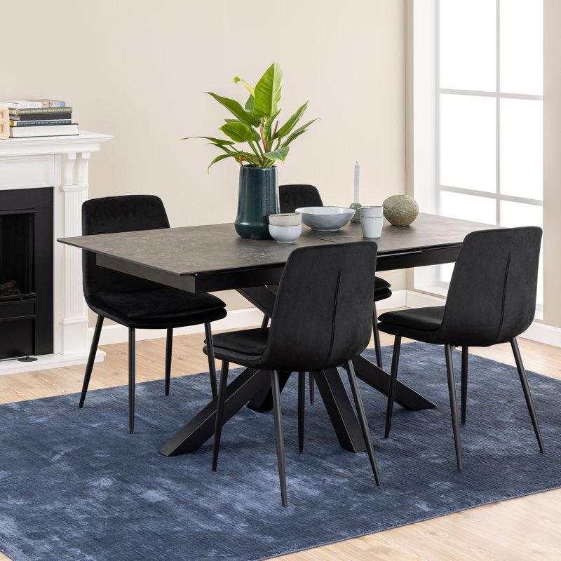 Harrisonburg Extendable Metal Base Dining Table, 76cm H x 90cm W x 210cm L, Black