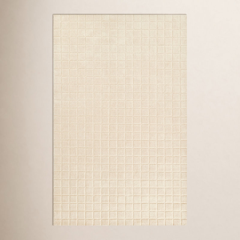 Tapis ivoire en laine tissé à la main Meile Contour, Rectangle 6 pi x 9 pi