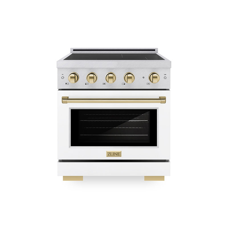 ZLINE Autograph 30 in. Satin Stainless Paramount Induction Range with White Door & Gold Accents, Polished Gold