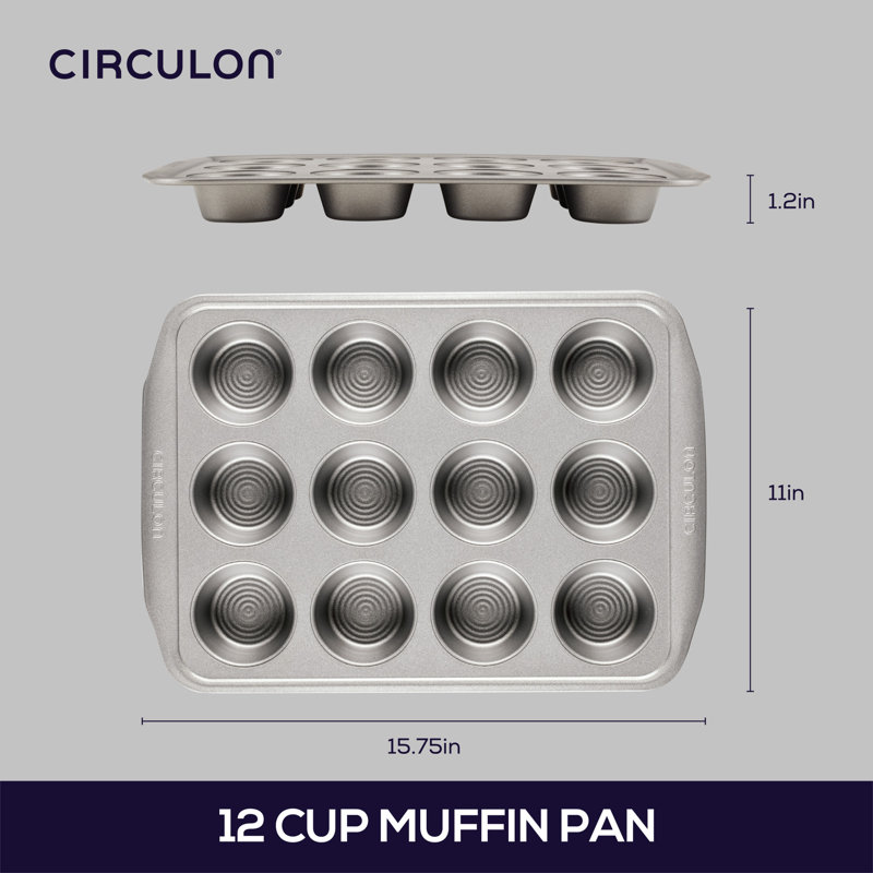 Circulon Bakeware Nonstick Muffin / Cupcake Pan, 1" H x 10.25" W x 15.47" D, Gray