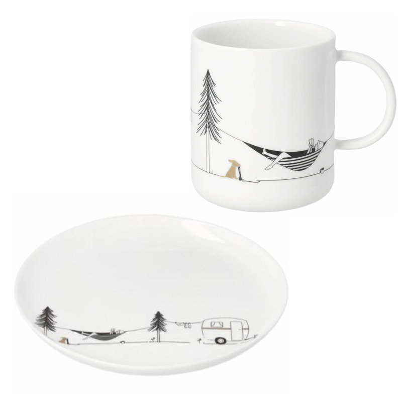 Hobby Porcelain Plate & Mug Set - Camping