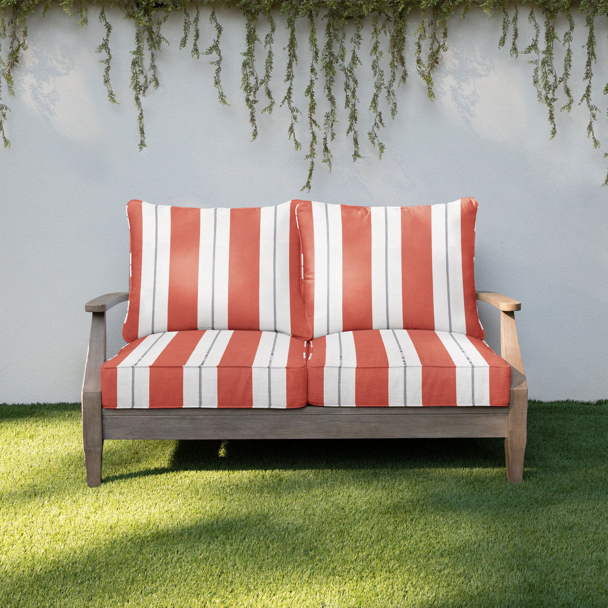 Deana Outdoor Sunbrella Seat/Back Cushion, 29" W x 27" D, Navy Stripe Sunbrella®