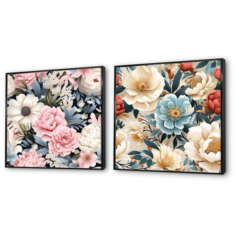 Alessia - Ensemble de salon floral 2 pièces, H 36 po x l 73 po x P 1,5 po, Cadre flottant noir
