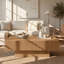 Table basse carrée en bois massif de 100 cm (39,4 pouces) avec 2 tiroirs, finition cannelée artisanale.-2072749222-1950345676
