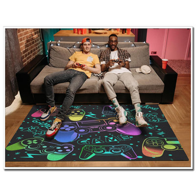 Tapis de jeu 3D coloré 59 po x 39 po - Tapis de contrôleur de jeu pour chambre de garçons, salon d'ado, salle de jeux, décor