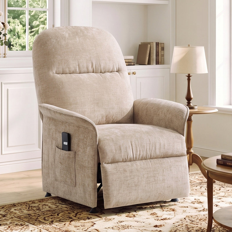 Reclining Chair with Thick Pillow Back, 110°-160° Adjustable, Tan Chenille