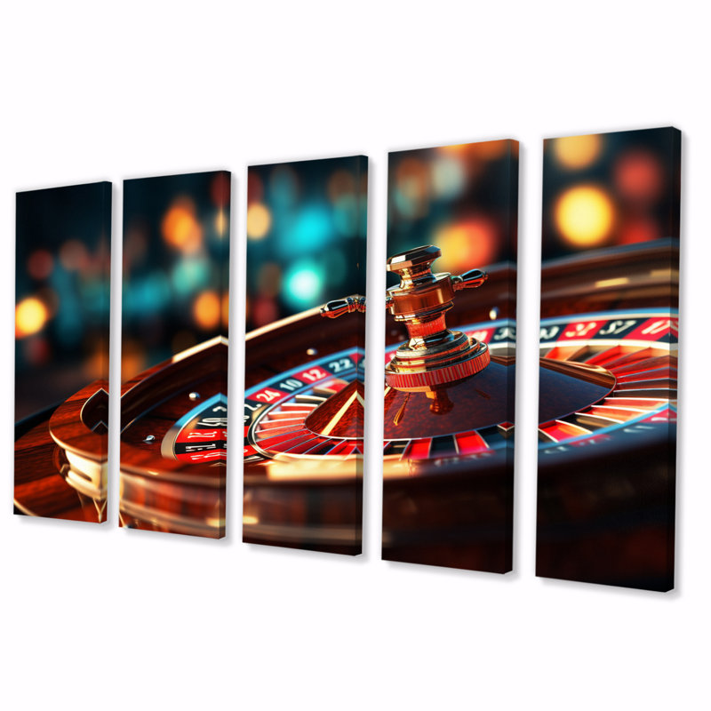 «Casino Royale Roulette III» - art mural sur toile de casino et jeux - 5 panneaux égaux