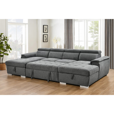Canapé-lit en U, surdimensionné de 121 pouces - lit escamotable 2 en 1, canapé-lit modulaire avec méridienne de rangement double pour meubles de salon, 