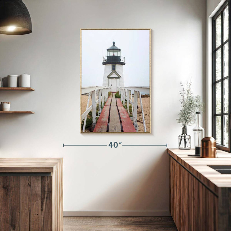 Phare de Brant Point, Floating Frame Natural Wood, 27" x 40"