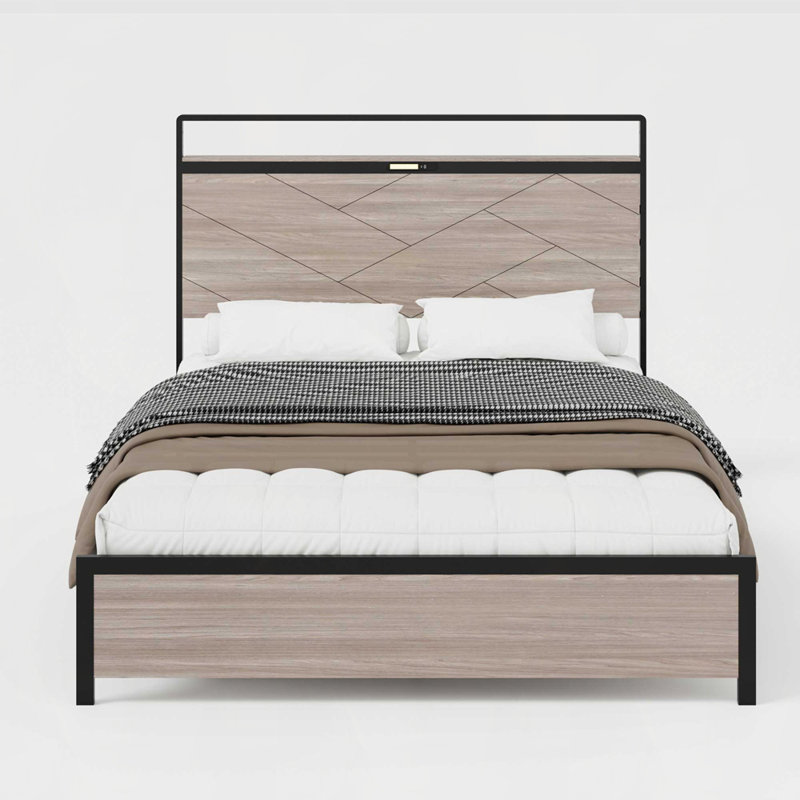 17 Stories platform bed frame with storage LED light headboard ...
