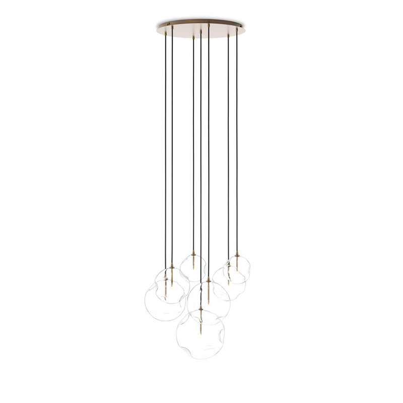 Cluster 7 - Light Chandelier, Clear Asymerical, Heritage Bronze Brass