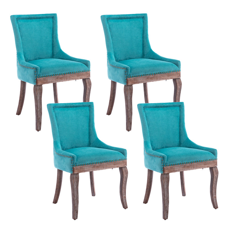 Siersha Linen Side Chair Dining Chair（set of 4）, Blue