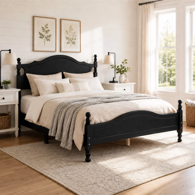 Retro Style Wooden Platform Bed Frame With Slat Support And Headboard