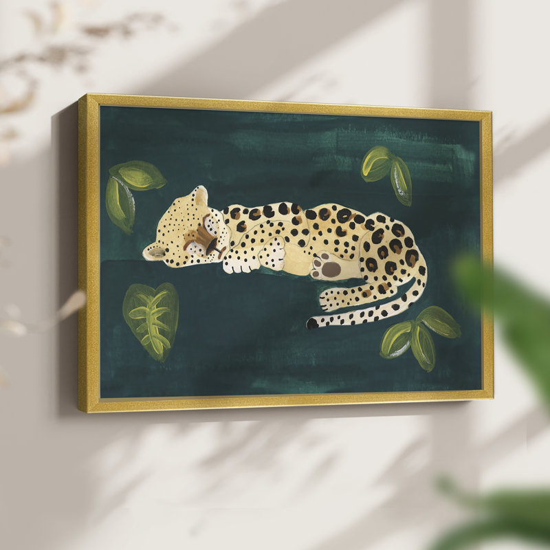 Léopard léthargique II - reproduction encadrée - réarmable, H 11 po x l 14 po, Or